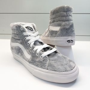 Vans SK8-HI Top Sherpa Drizzle Blanc de Blanc Grey White Faux Fur Women's 7.5